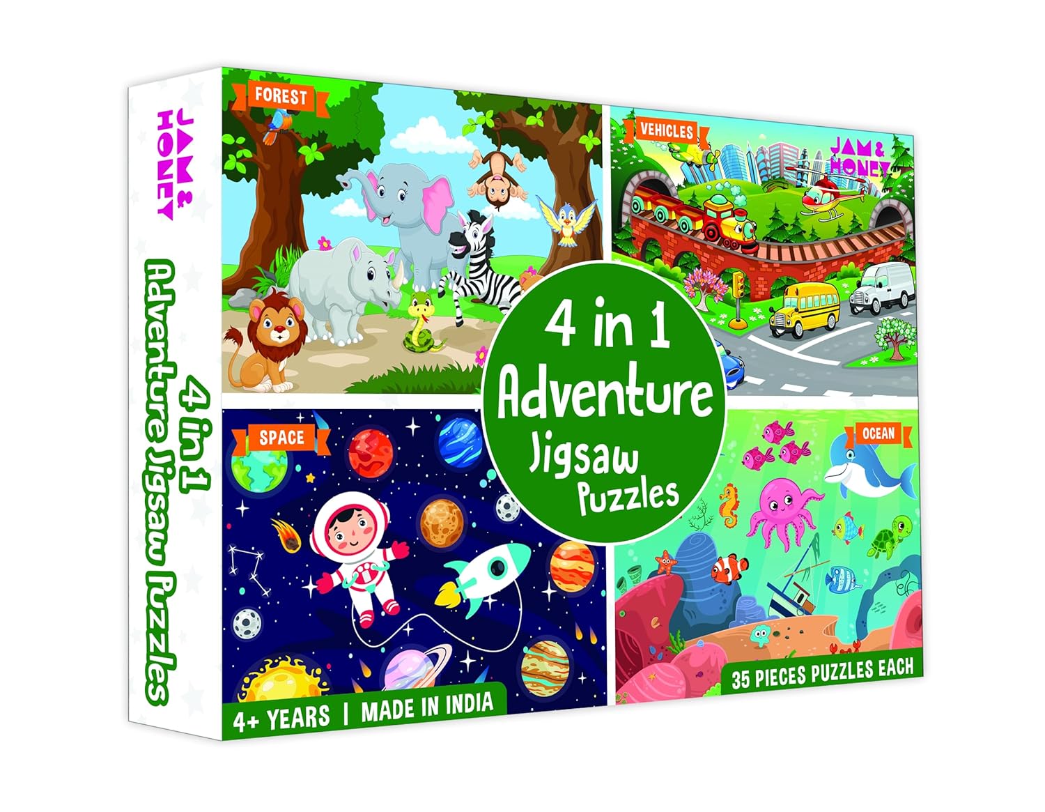 Jam & Honey 4 in 1 Adventure – Puzzles for Kids | 35-Piece Puzzles | Educational Toy for Cognitive Development | Vibrant Colors