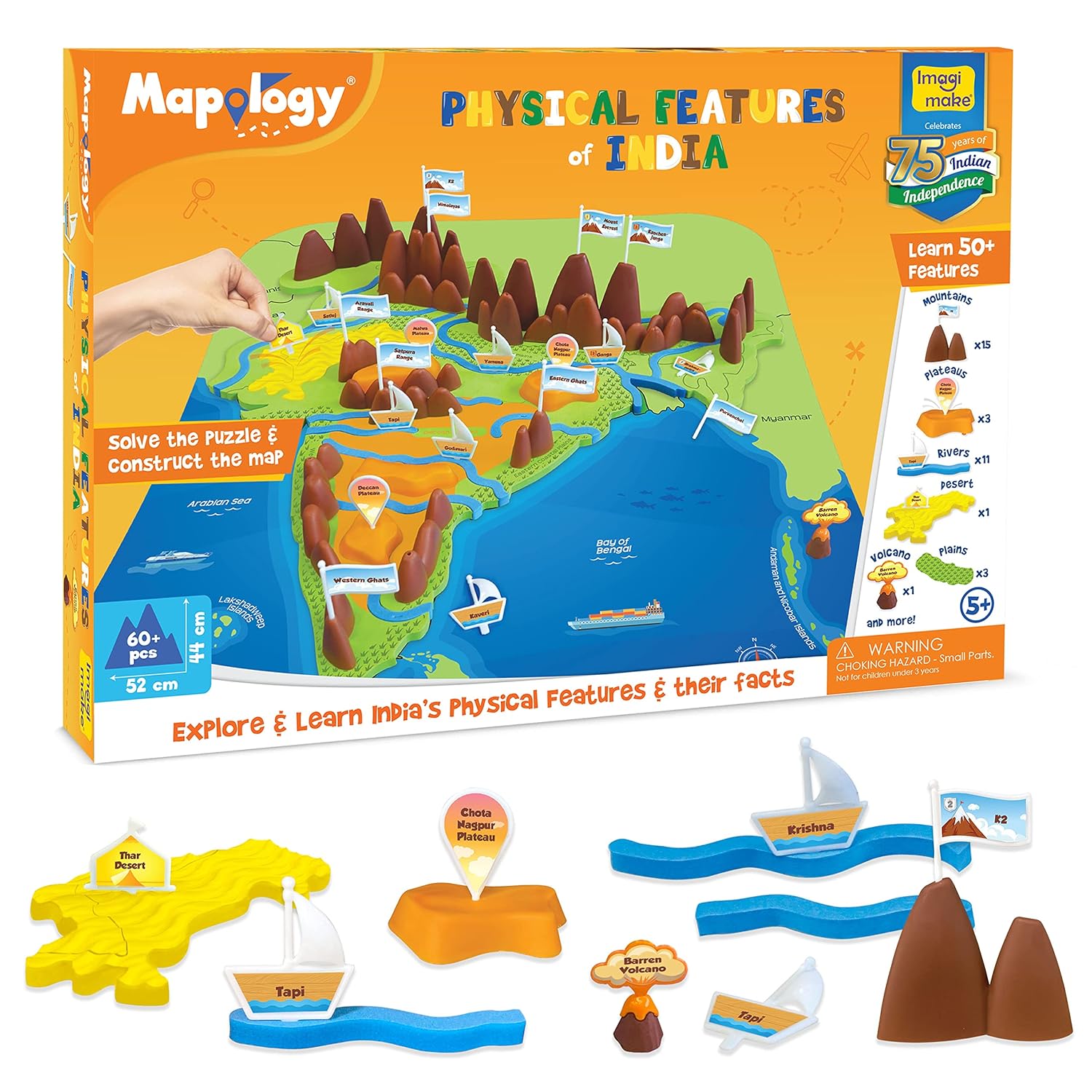 Imagimake Kid’s Mapology – Physical Features of India Learn 50+ Geographical Features Like Mountains, Rivers, Plateaus Educational Toy and Learning Aid Puzzles for Age 5 Years+,Color Multi