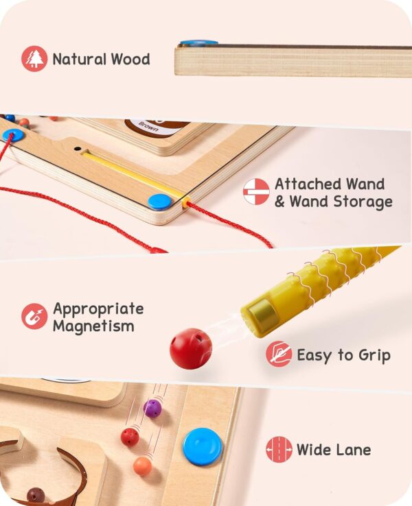 GAMENOTE Magnetic Color and Number Maze - Educational Fine Motor Skills Toys for Boys Girls 3 4 5 Years Old, Wooden Color Matching Learning Counting Toddler Puzzle Board - Image 10