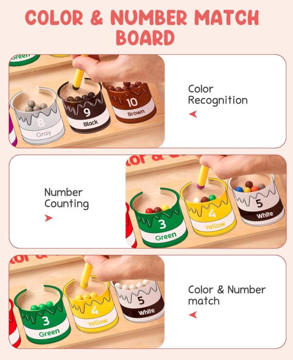 GAMENOTE Magnetic Color and Number Maze - Educational Fine Motor Skills Toys for Boys Girls 3 4 5 Years Old, Wooden Color Matching Learning Counting Toddler Puzzle Board - Image 8