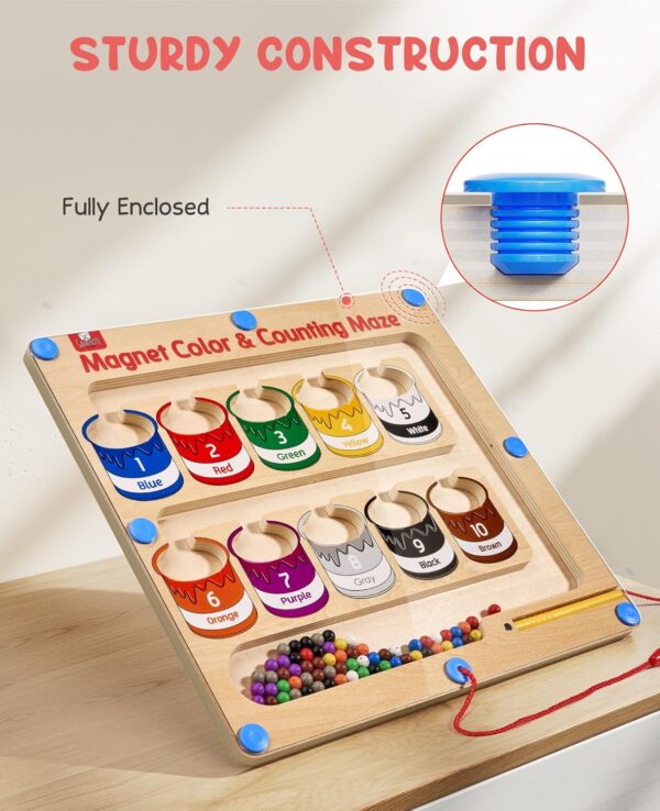 GAMENOTE Magnetic Color and Number Maze - Educational Fine Motor Skills Toys for Boys Girls 3 4 5 Years Old, Wooden Color Matching Learning Counting Toddler Puzzle Board - Image 7