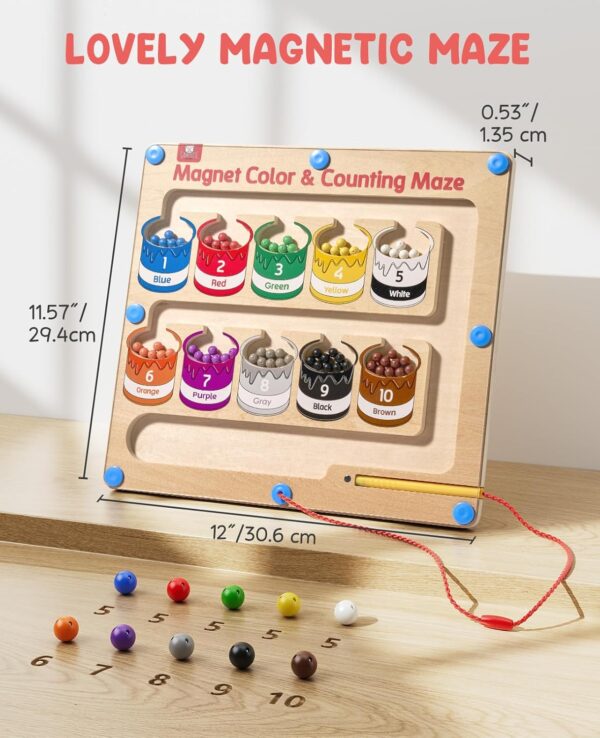 GAMENOTE Magnetic Color and Number Maze - Educational Fine Motor Skills Toys for Boys Girls 3 4 5 Years Old, Wooden Color Matching Learning Counting Toddler Puzzle Board