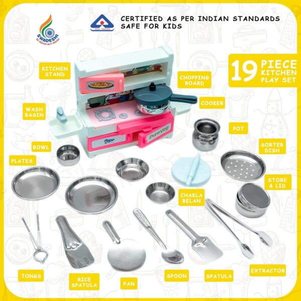 Green House 19 Pieces Kitchen Set for Kids.A Perfect Roleplay Pretend Play Kitchen Play Set for Kids. - Image 8