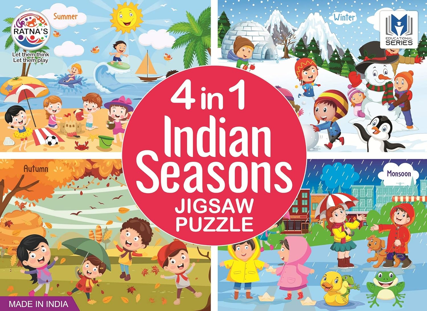 Ratna’s 4 in 1 Indian Seasons Jigsaw Puzzle for Kids – Set of 4 | 35-Piece Puzzles | Educational Toy for Cognitive Development | Vibrant Colors | Puzzle Guide Included | Ages 3 and Up