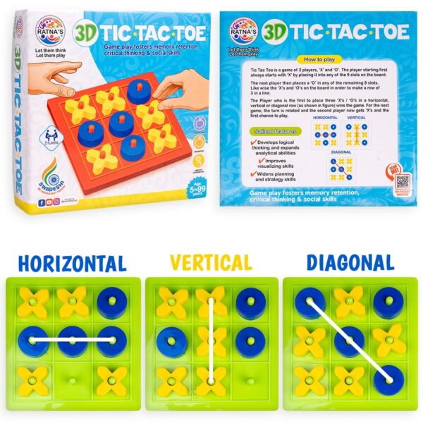Ratna's 3D Tic Tac Toe Classic Mind Challenging Cross & Zero Family Board Game for Kids & Adults - Image 2