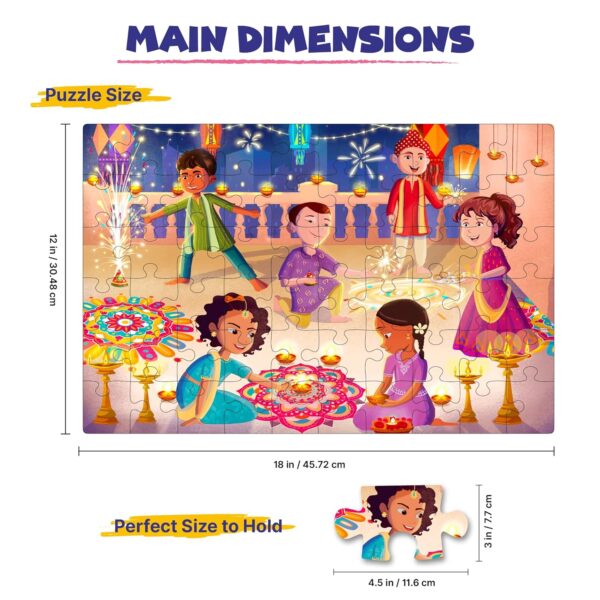 The Puzzl Co - Set of 2 Jigsaw Puzzles, 60 Pcs Each, Festivals Theme - Diwali & Holi, for Kids 5-8+ Yrs, Large Size, Thick Matte Finish, Fun & Educational Puzzle Games, for Boys, Girls - Image 5