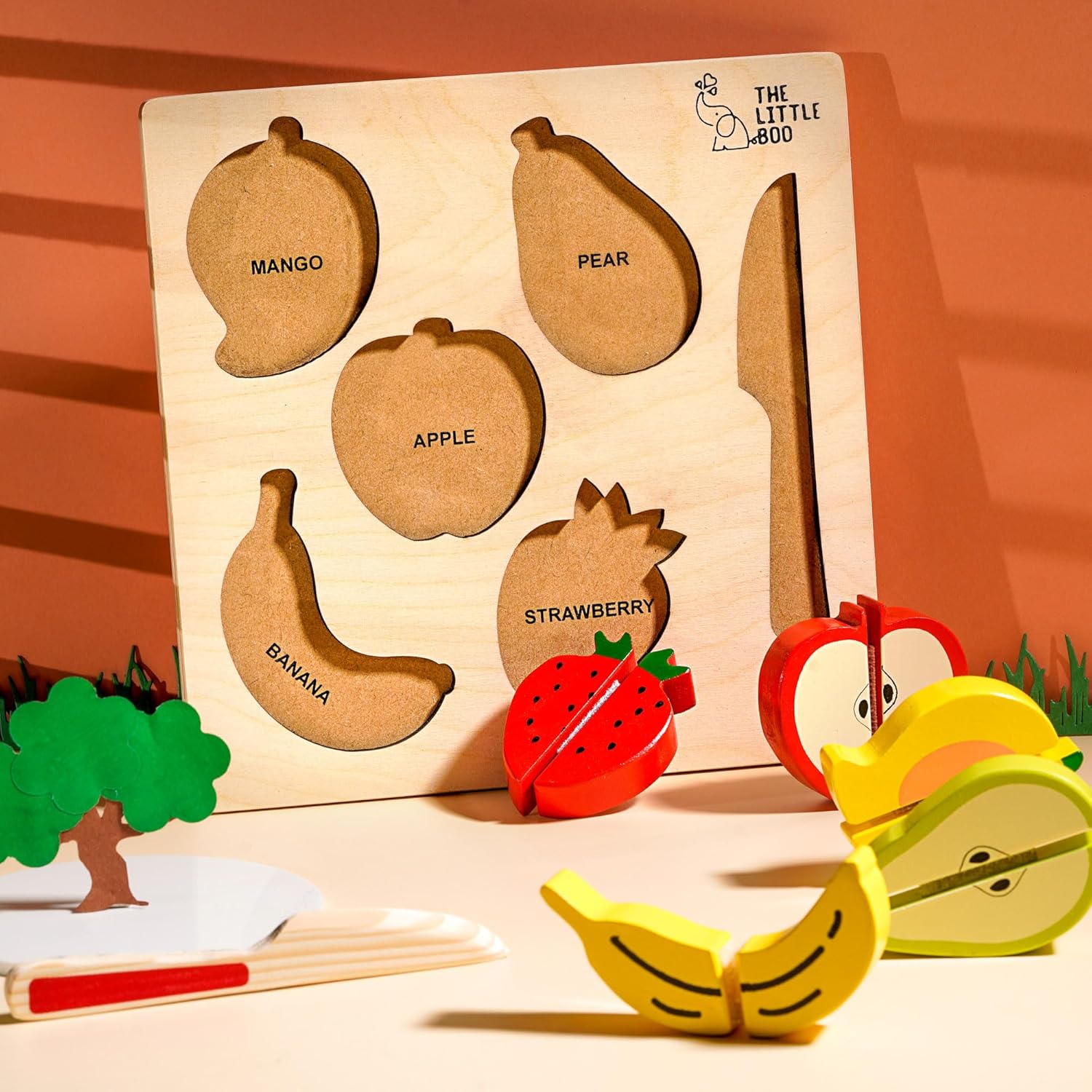 The Little Boo Wooden Raised Cut Fruit Tray for Kids | Learning & Educational Toys for Kids