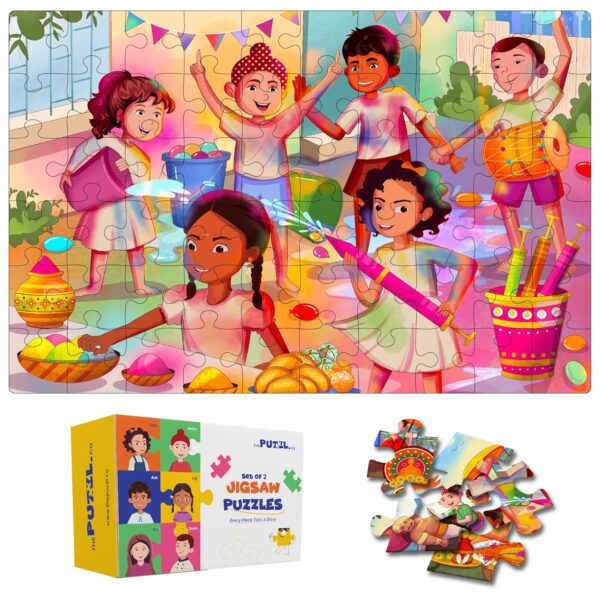 The Puzzl Co - Set of 2 Jigsaw Puzzles, 60 Pcs Each, Festivals Theme - Diwali & Holi, for Kids 5-8+ Yrs, Large Size, Thick Matte Finish, Fun & Educational Puzzle Games, for Boys, Girls - Image 7